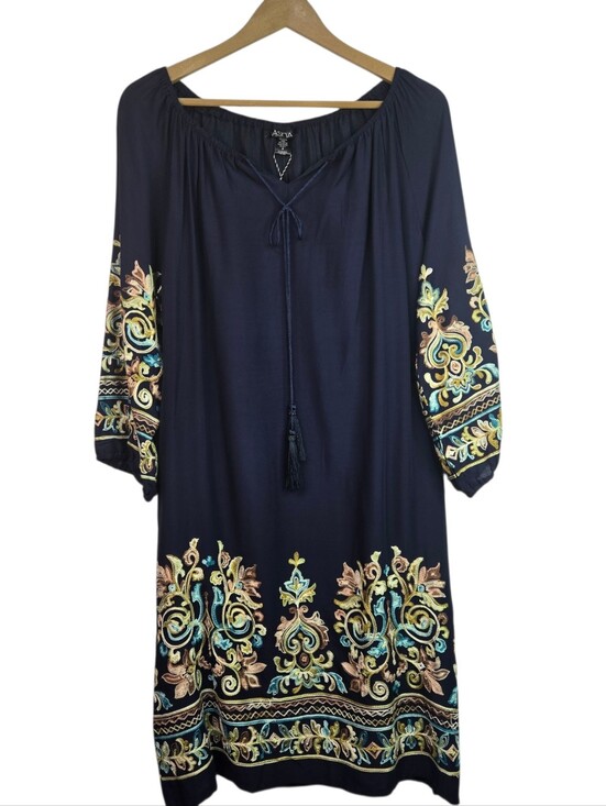 Vasna Desire Dresses & Skirts - VASNA Size M Navy Boho Tunic Dress With Gorgeous Embroidered Sleeves & Hem NWT